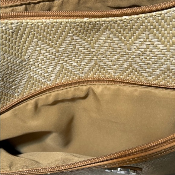Cream and Tan Crescent Shoulder Bag with Textured Pattern - Picture 8 of 9